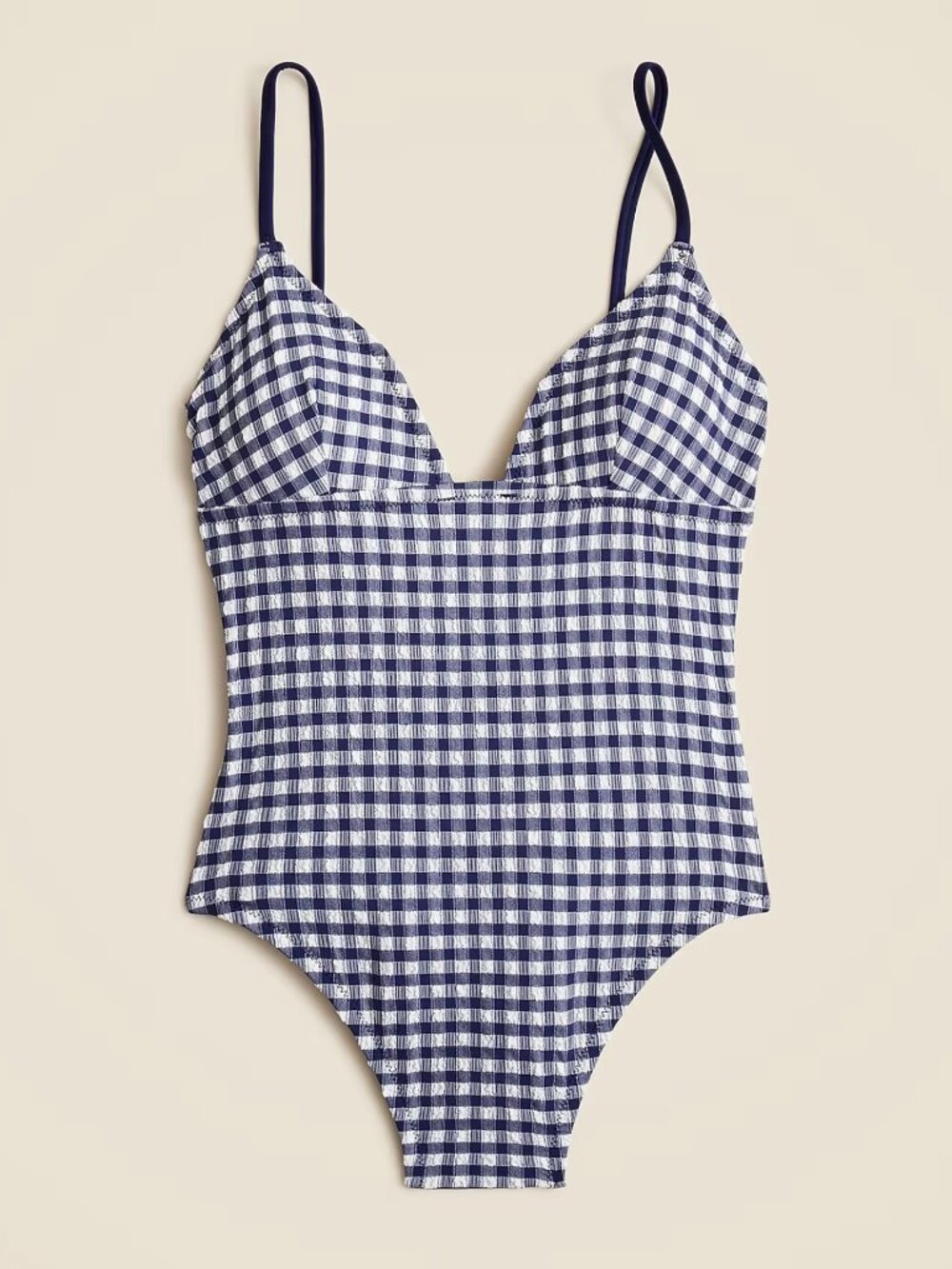 J.CREW one-piece swimsuit in gingham. SIZE: 10. COLOR: navy blue. ITEM # ci363.